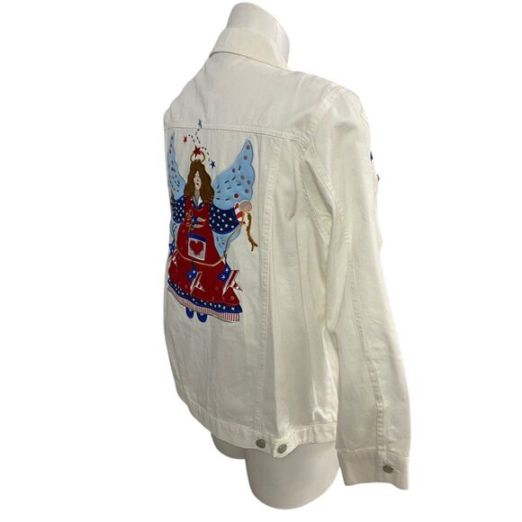 Quacker Factory Jacket Womens Sz Large Patriotic Angel Folk Art Americana Cotton - Picture 4 of 13
